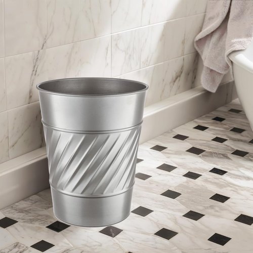 Monarch Abode Metal Bathroom Trash Can – Waste Basket for Bedroom, Office Desk, & Dorm, Handcrafted Wave Embossed, Durable Decorative Pewter Small Trash Can Bathroom Garbage Bin Wastebasket