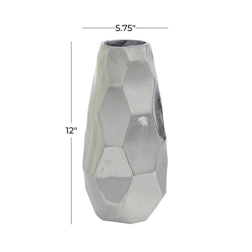 Deco 79 Aluminum Metal Decorative Vase Geometric Centerpiece Vase, Flower Vase for Home Decoration 6" x 5" x 12", Silver