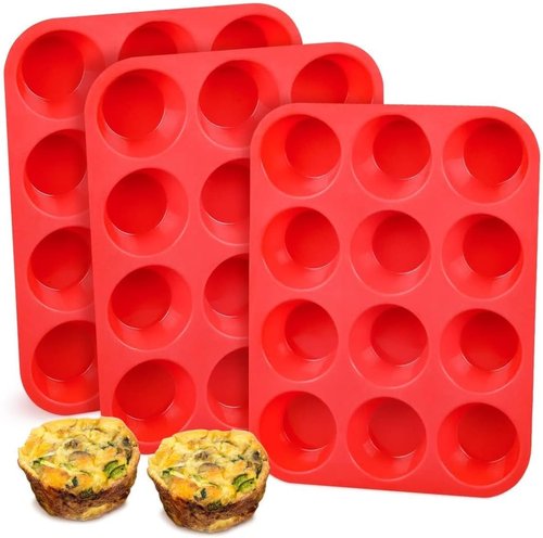 CAKETIME Silicone Muffin Pan - 12-Cup Nonstick Baking Tray Set | Food-Grade Silicone, 3 Pack