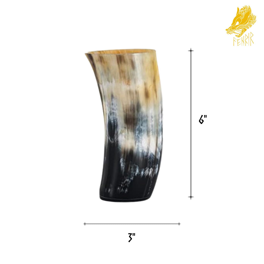 FENRIR Viking Drinking Horn Mug Set of 4 – Gifts for Men, Dad, Husband – Unique Viking Gift – Natural Ox Horn Cup with Opener – For Beer, Ale, Mead (12-13 Oz/Glass)