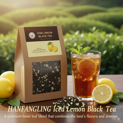 HANFANGLING Iced Lemon Black Tea - Premium Loose Leaf Blend with Real Freeze-Dried Lemon | Refreshing & Natural | Brews in Cold Water | 1.76 oz (50g) Pack