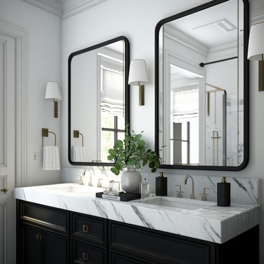 USHOWER 2-Pack Black Bathroom Mirrors - Modern Farmhouse Design, 24 x 36 Inch, Wall Mounted
