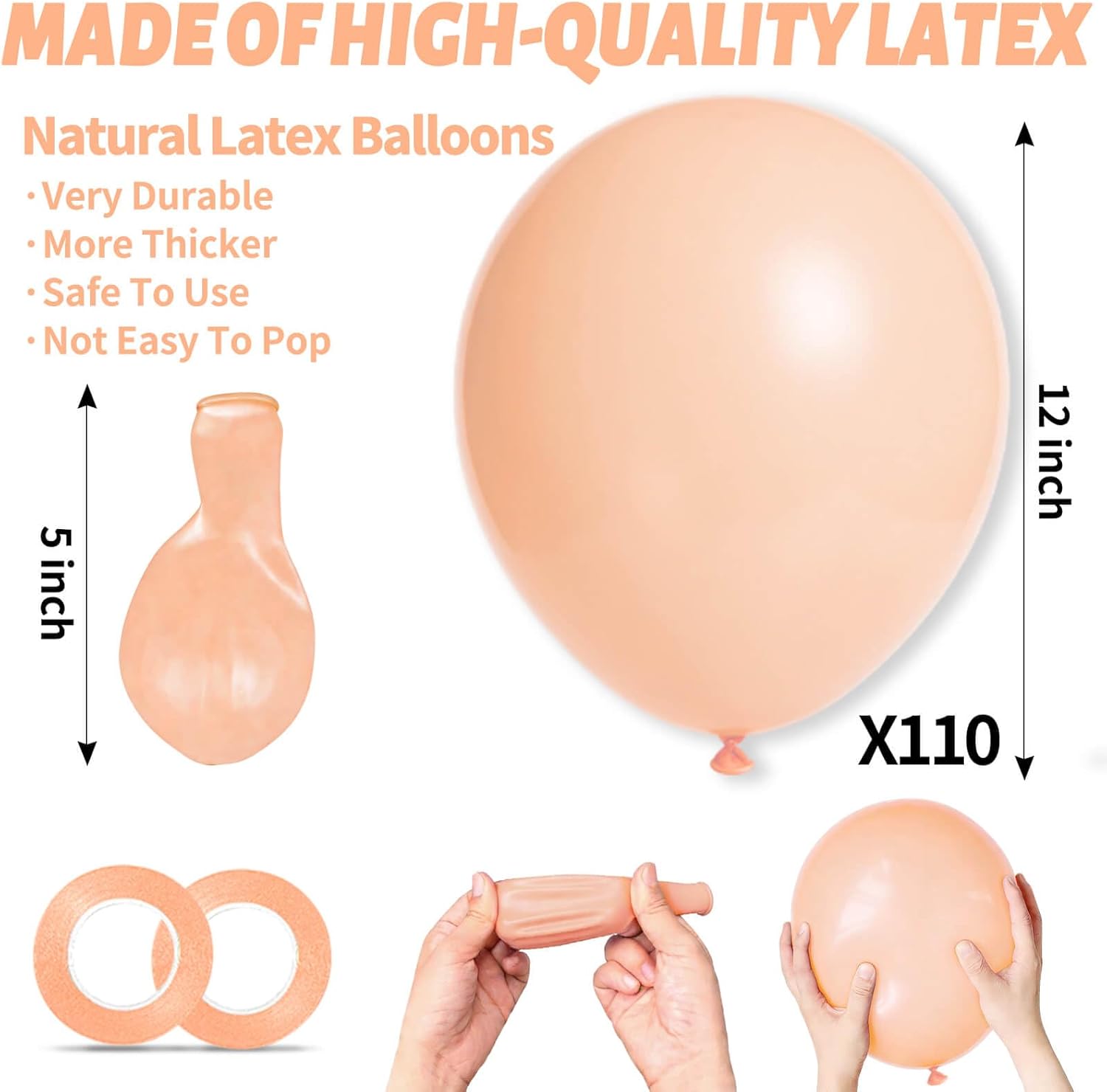 Pastel Orange Balloons by [Brand Name] - 110pcs 12-Inch Latex Balloons for Birthday Parties & Baby Showers
