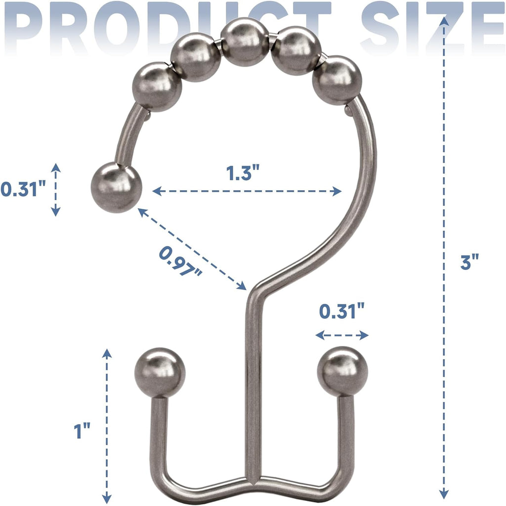 Titanker Shower Curtain Hooks - Rust Resistant Metal Double Glide Design | Set of 12 Nickel Hooks