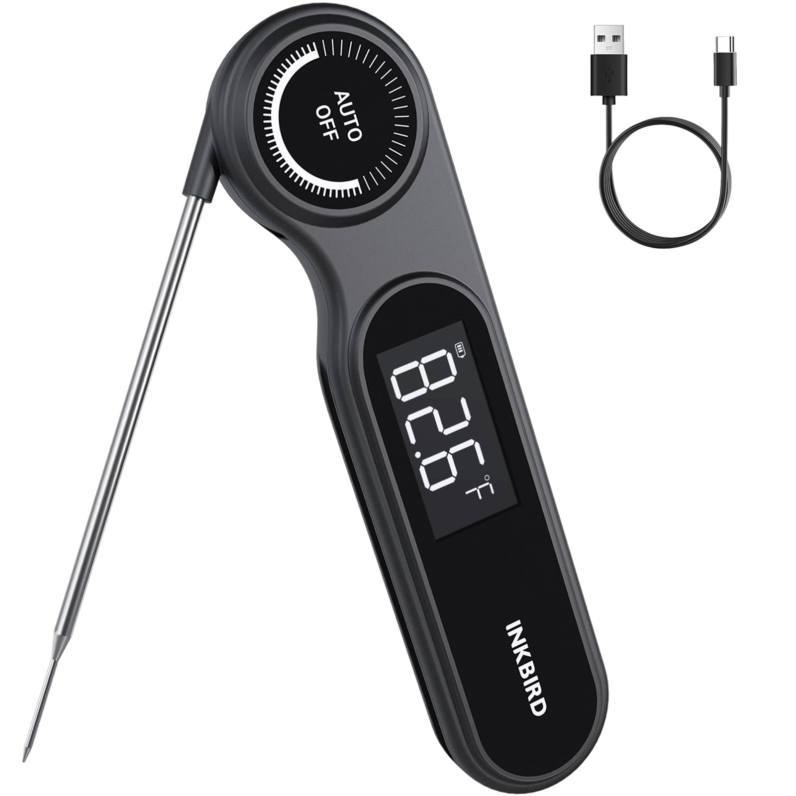 0.5 Seconds Rechargeable Instant Read Meat Thermometer for Cooking, INKBIRD Digital Food Thermometer with VA LCD Screen -58.0℉~572℉ Waterproof Kitchen Thermometer with Magnet, Candy Grill BBQ Frying