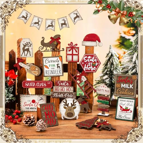 Christmas Tiered Tray Decor Set - Red Elk Themed, 23 Pieces