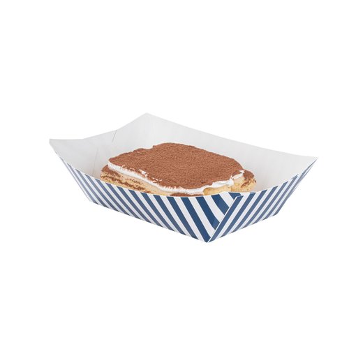 Restaurantware Bio Tek 1 Pound Food Boats 200 Disposable Paper Food Trays - Heavy-Duty Greaseproof Striped Paper Food Boats For Snacks Appetizers Or Treats Use At Parties Or Carnivals