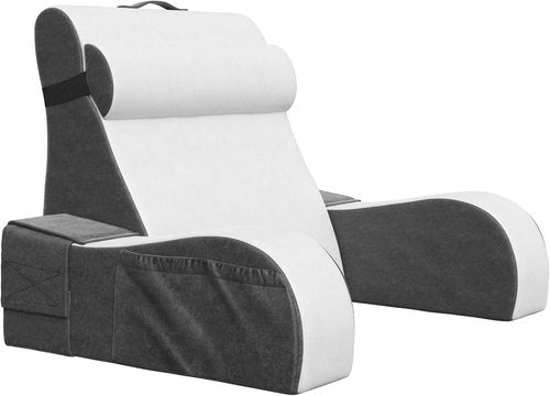 Kolbs Wedge Reading Pillow - Plush Backrest Cushion with Arms for Comfort | 19" Gray/White
