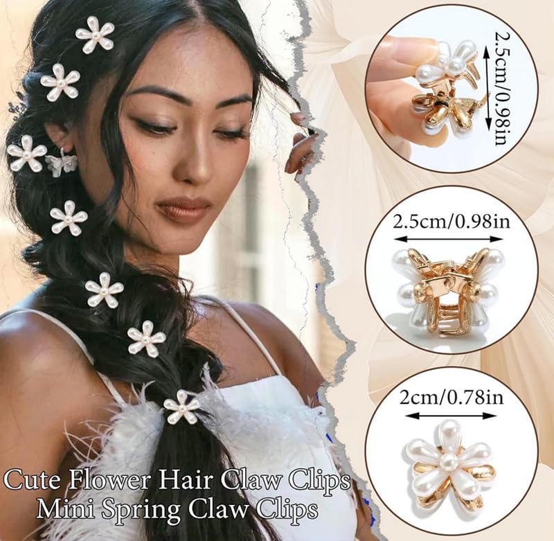 LINXI 10 Pcs Pearl Mini Claw Clips Daisy Floral Hair Accessories