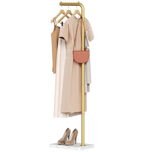 YATINEY L Shaped Glod Coat Rack, Metal Coat Tree, Modern Clothes Rack with 3 Hooks and Thickened Base, Floor Standing Coat Hanger Stand, for Entryway, Living Room, Cloakroom, Gold and White YM01DWY1