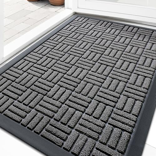 OLANLY Heavy-Duty Front Door Mat, Grey Maze Pattern 29.5 x 17 Inch