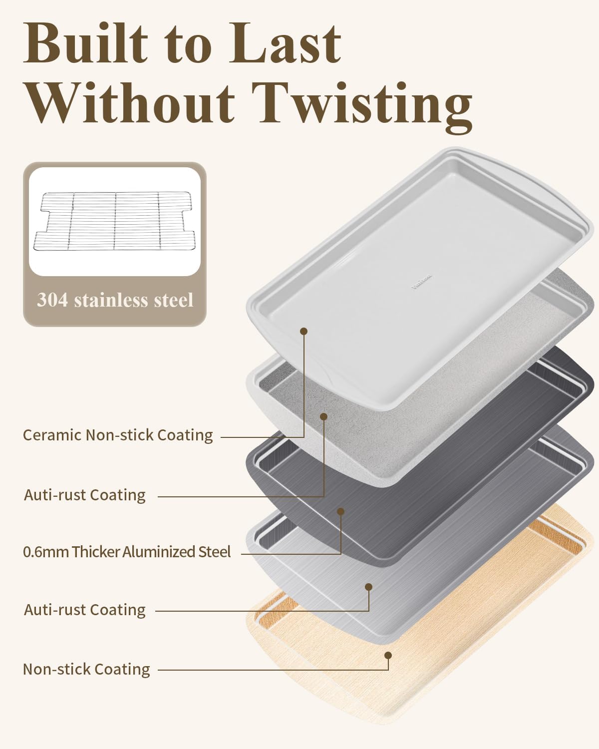 Nonstick Crisp Baking Tray - Ceramic Coating Jelly Roll Cookie Sheet Pan | 15x10, PTFE & PFOA Free, Oven Safe 550°F, Dishwasher Safe, Pistachio Green