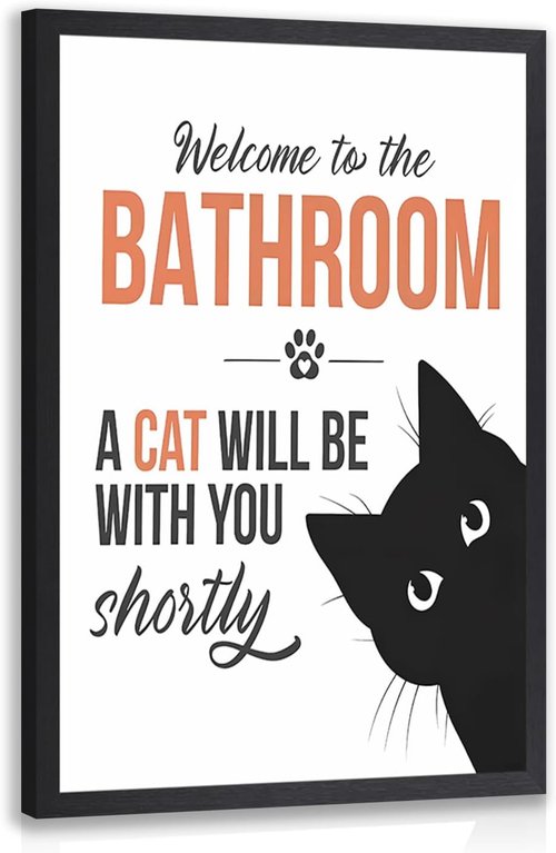 LLEEMPI Cat Quote Bathroom Wall Art - "Welcome to the Bathroom" Canvas Print | Minimalist 8x10 Inch Decor