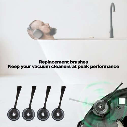 Eiarrnp Replacement Side Brushes, 4 Pack Side Brushes Replacement Part for Shark ION Robot AV751 S87 R85 RV850 R750 Series Suit, Black