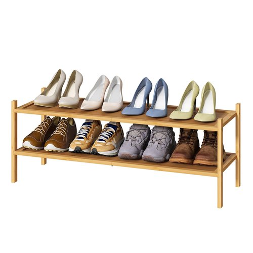 kiplant Long Shoe Rack, 2-Tier Bamboo Wood Shoe Rack, Stackable for Closet, Entryway & Hallway