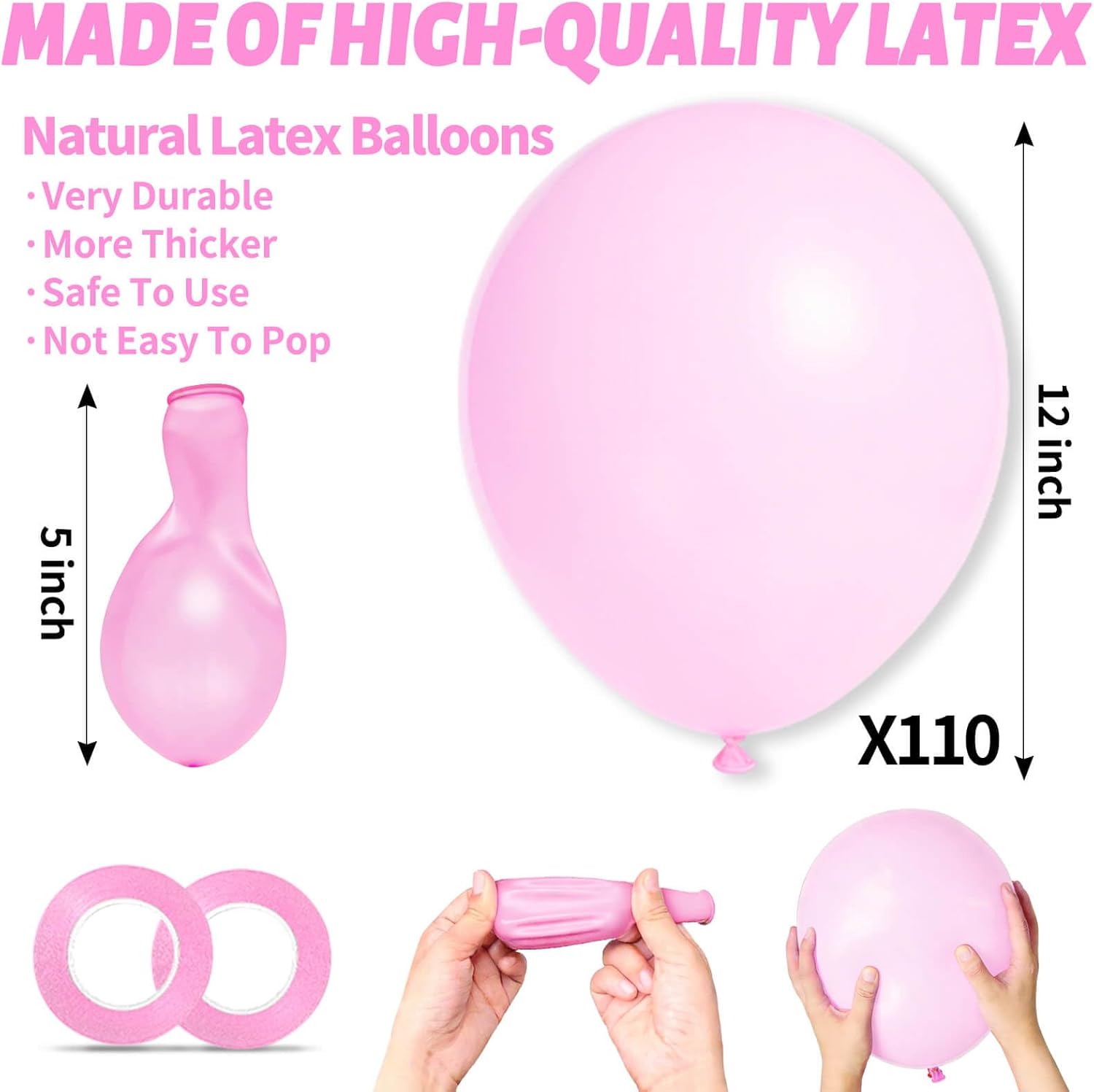 Pastel Pink Balloons by [Brand Name] - 110pcs 12-Inch Latex Balloons for Birthday Parties & Baby Showers