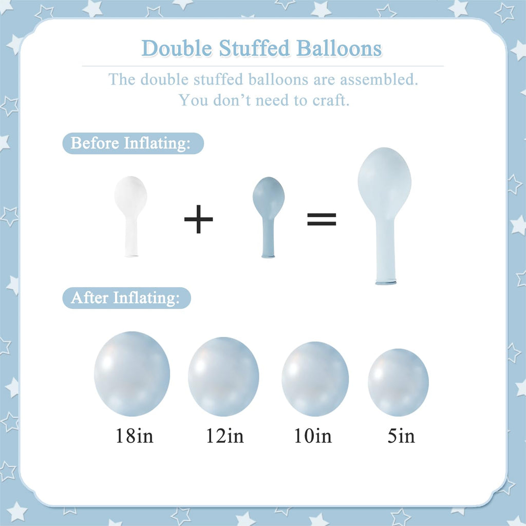 Blue Balloon Arch Kit, 127Pcs Double Stuffed Balloon Arch Garland Kit Include Pearl Blue Macaron Light blue White Clear Balloons for Bridal Shower Baby Shower Birthday Wedding Decorations