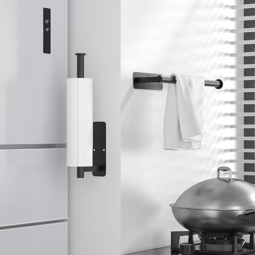 ASTOFLI Paper Towel Holder - No Drill Under Cabinet Mount | Self-Adhesive 304 Stainless Steel, Matte Black