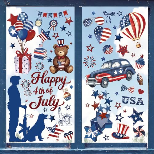 Patriotic 4th of July Window Clings - 8 Sheets of Decals