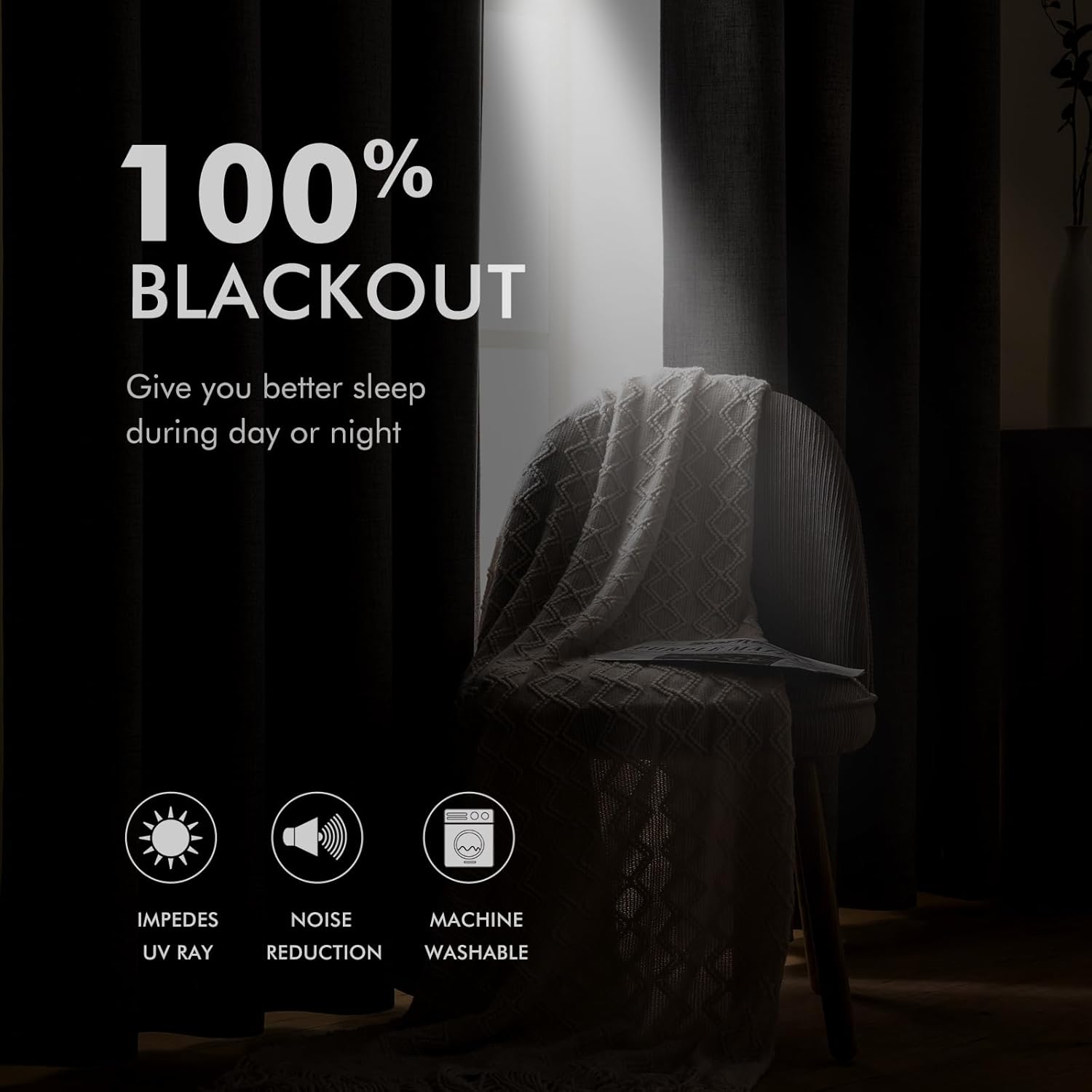 MIULEE Linen Curtains - 100% Blackout Thermal Insulated Drapes | Beige, 52x84 Inch (2 Panels)