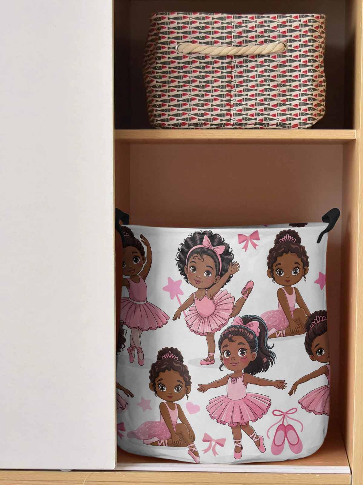 Laundry Basket African Black Girl Ballet Dance,Waterproof Collapsible Clothes Hamper Pink Skirt Star Bow,Large Storage Bag for Bedroom Bathroom