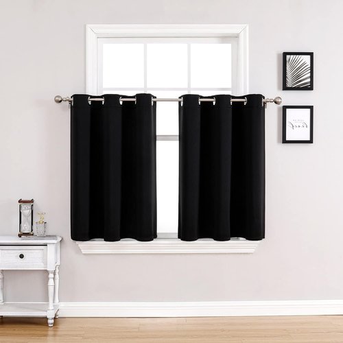 ChrisDowa Small Window Curtains - Grommet Thermal Insulated Room Darkening Panels | Black, 36 x 24 Inch