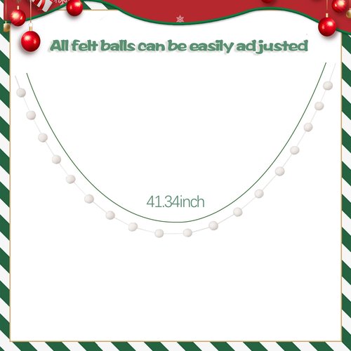 DCJHFJ White Wool Felt Pom Pom Garland Ball Winter Garland Christmas Decorations for Mantle Fireplace Home Indoor Holiday Party Decoration