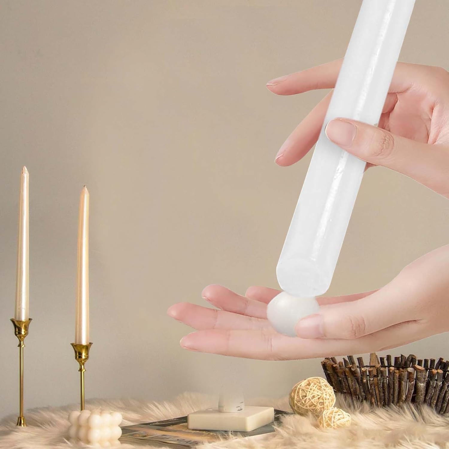 Skiennix 24 Adhesive Candle Holders - White Taper Candle Grips for Secure Placement