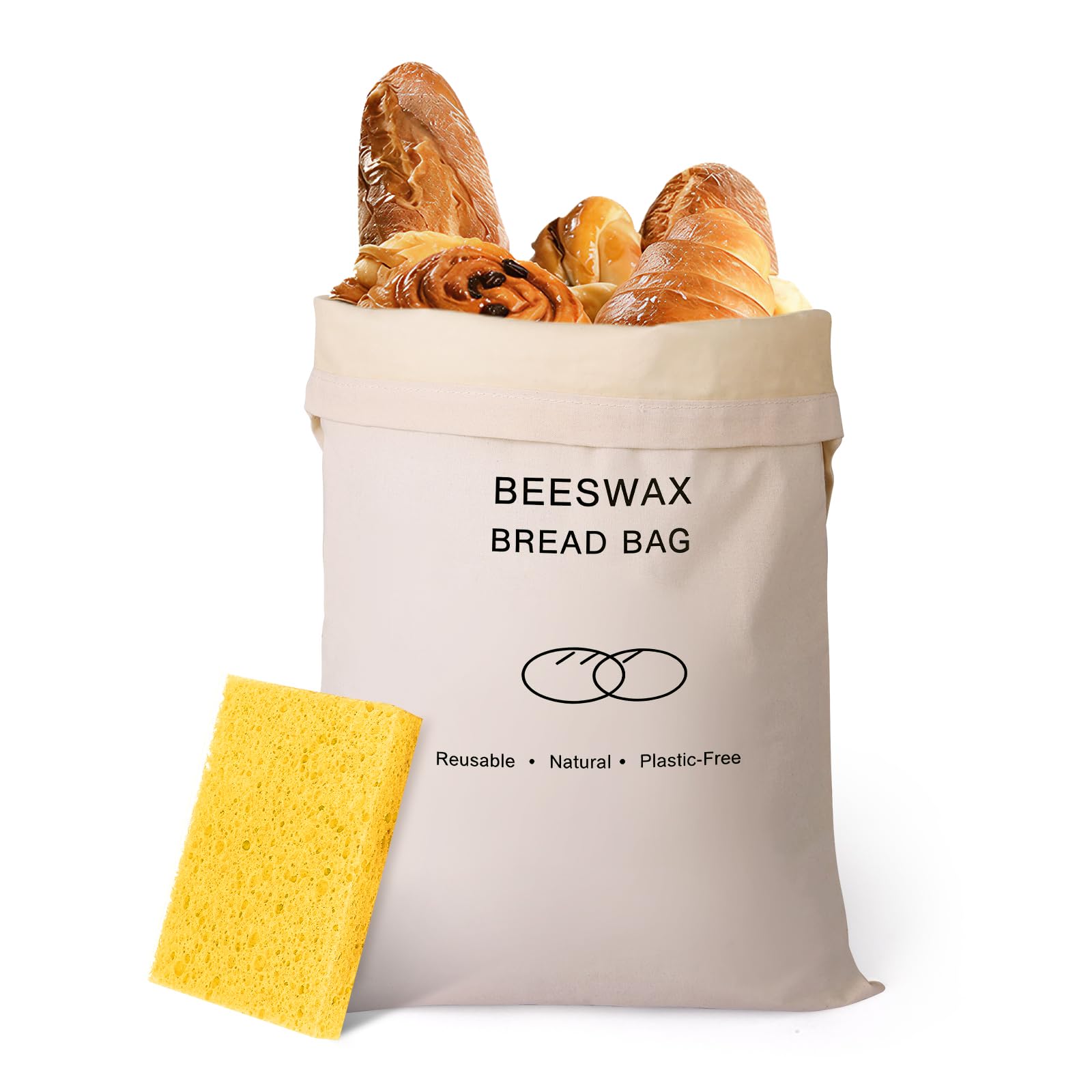2 Pack Beeswax Bread Bag for Sourdough, Reusable Beewax Bread Bags, Organic Cotton Sourdough Bread Bags for Homemade, Keep Bread Fresh, Freezing Safe with Cleaning Brush-Care