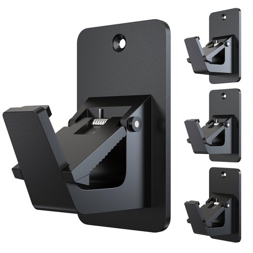 BMONATY Adhesive No Drill Curtain Rod Brackets - Heavy Duty 30LB Holders for Bathroom Bedroom Kitchen, Universal Damage-Free Window Rod Hooks with Nail-Free Installation (4PC Black)