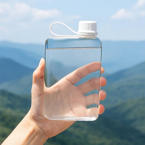 ZAVOOS 2 Pack Portable Flat Water Bottle, 17 Oz BPA Free Plastic Drinking Bottles for Travel, Leakproof Slim Flask for Outdoor Sports Fitness Camping, Fits Purse Pocket
