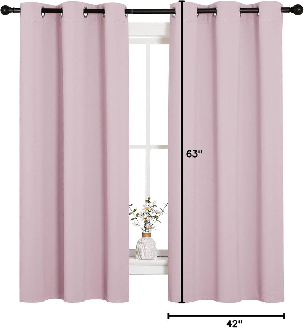 NICETOWN Blackout Curtains - Thermal Insulated Solid Grommet Drapes | Baby Pink, 42 x 63 Inches (1 Pair)