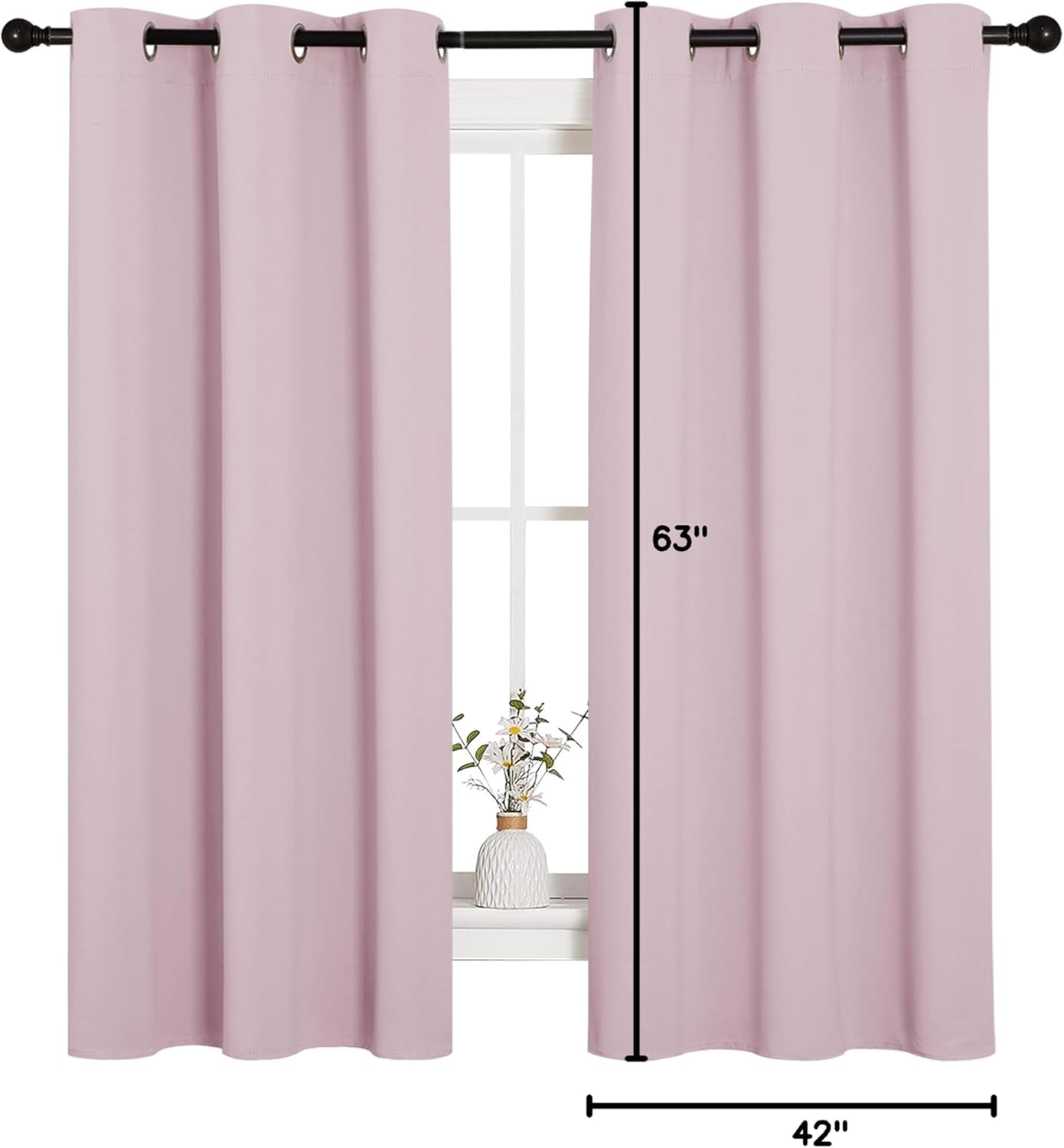 NICETOWN Blackout Curtains - Thermal Insulated Solid Grommet Drapes | Baby Pink, 42 x 63 Inches (1 Pair)