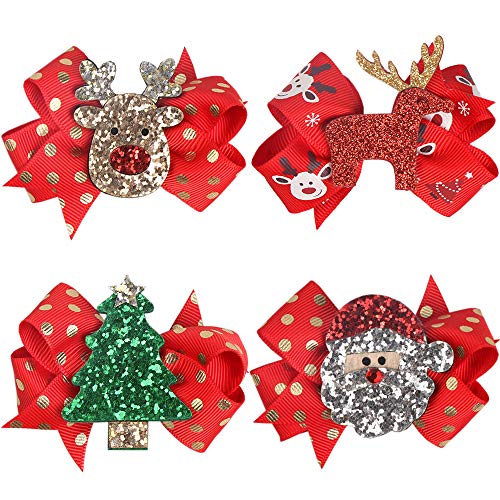 Christmas Bow Hair Clips 4 Pack Sequins Holiday Hair Accessories