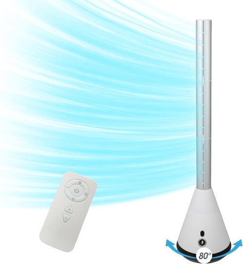 Bladeless Tower Fan - 80° Oscillating Air Circulator with Remote | 9 Speeds & 8H Timer for Home & Office