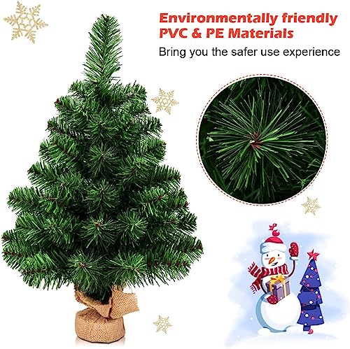 2FT Artificial Christmas Tree with Burlap Base - Green Tabletop Holiday Tree