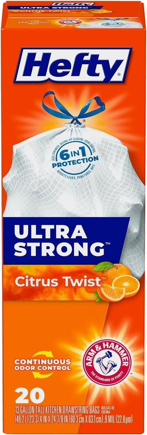 Hefty Ultra Strong Kitchen Trash Bags - Citrus Twist Scent, 13 Gallon, 20 Count