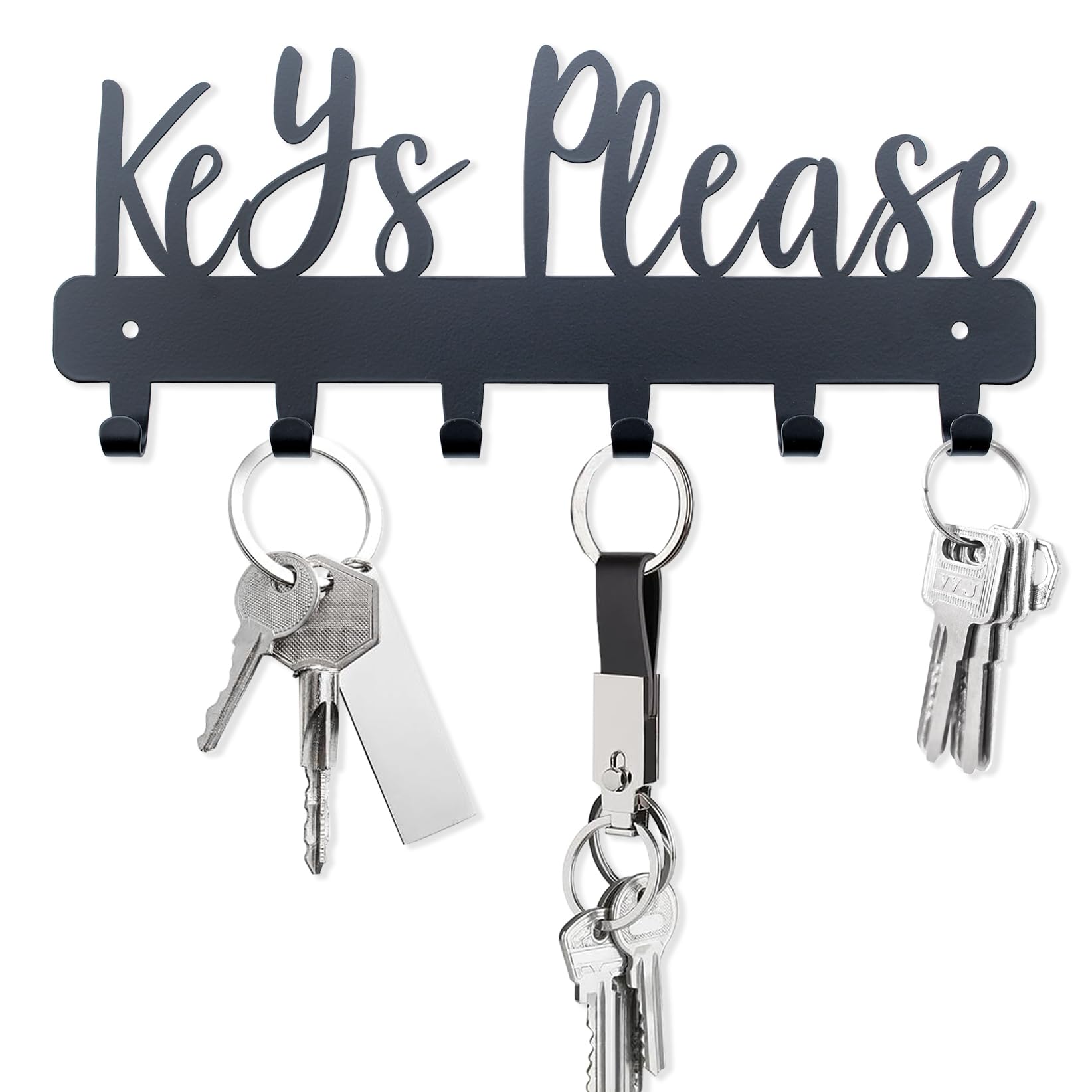 BITALYE Keys Please Holder on Wall,Key Holder Wall Mounted,Black Metal Decorative Key Rack Hooks for Garage, Mudroom, Hallway,Entryway,Front Door,Office (Normal Size:11x4.57inches)