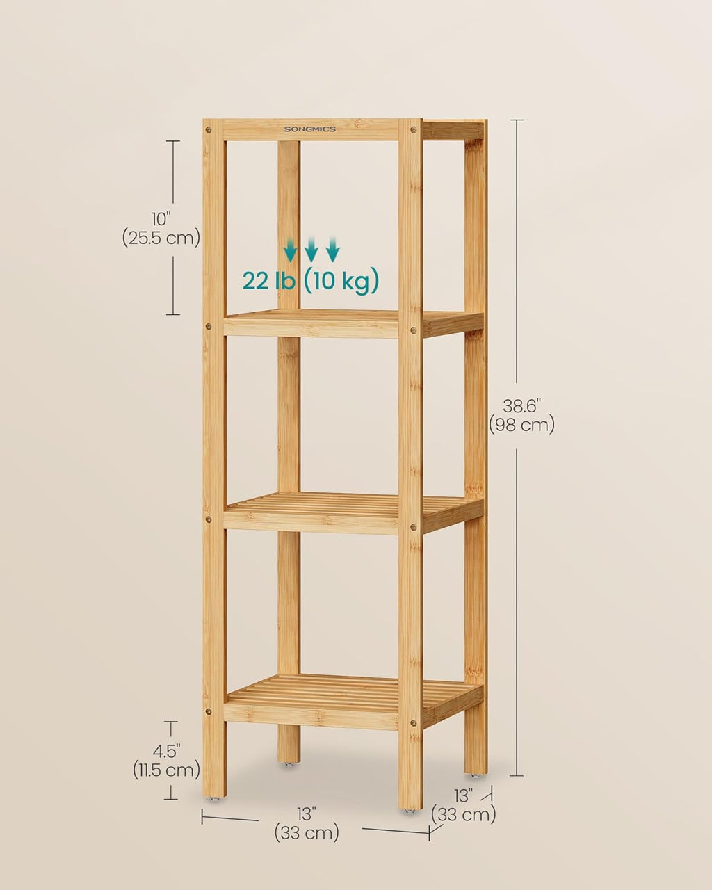 SONGMICS 4-Tier Bamboo Shelf - Versatile Narrow Bathroom & Corner Rack for Kitchen, Living Room, Bedroom