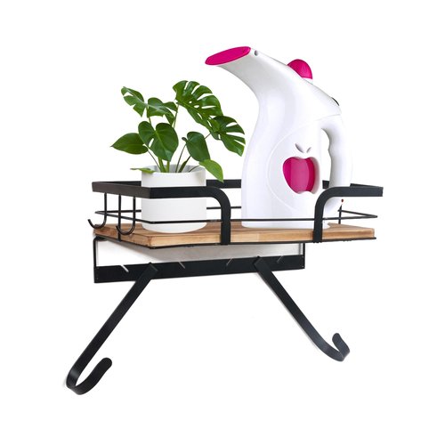 Top Product Ironing Board Holder wall Mount Iron Board Hanger 2 side hook with Removable Hooks Wall Mounted Ironing Board with Wide Storage Wooden Base Basket, Fits T- & V-Shaped Legs (Laundry)