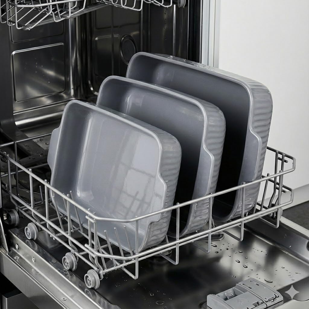 Yachi Ceramic Casserole Dishes Set - 3-Piece Rectangular Bakeware with Handles | Microwave & Dishwasher Safe, Gray (14.8''/12.7''/9.8'')
