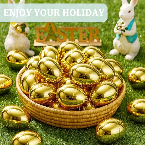 30 Pack Golden Easter Eggs, 2.36'' Fillable Plastic Eggs for Egg Hunts