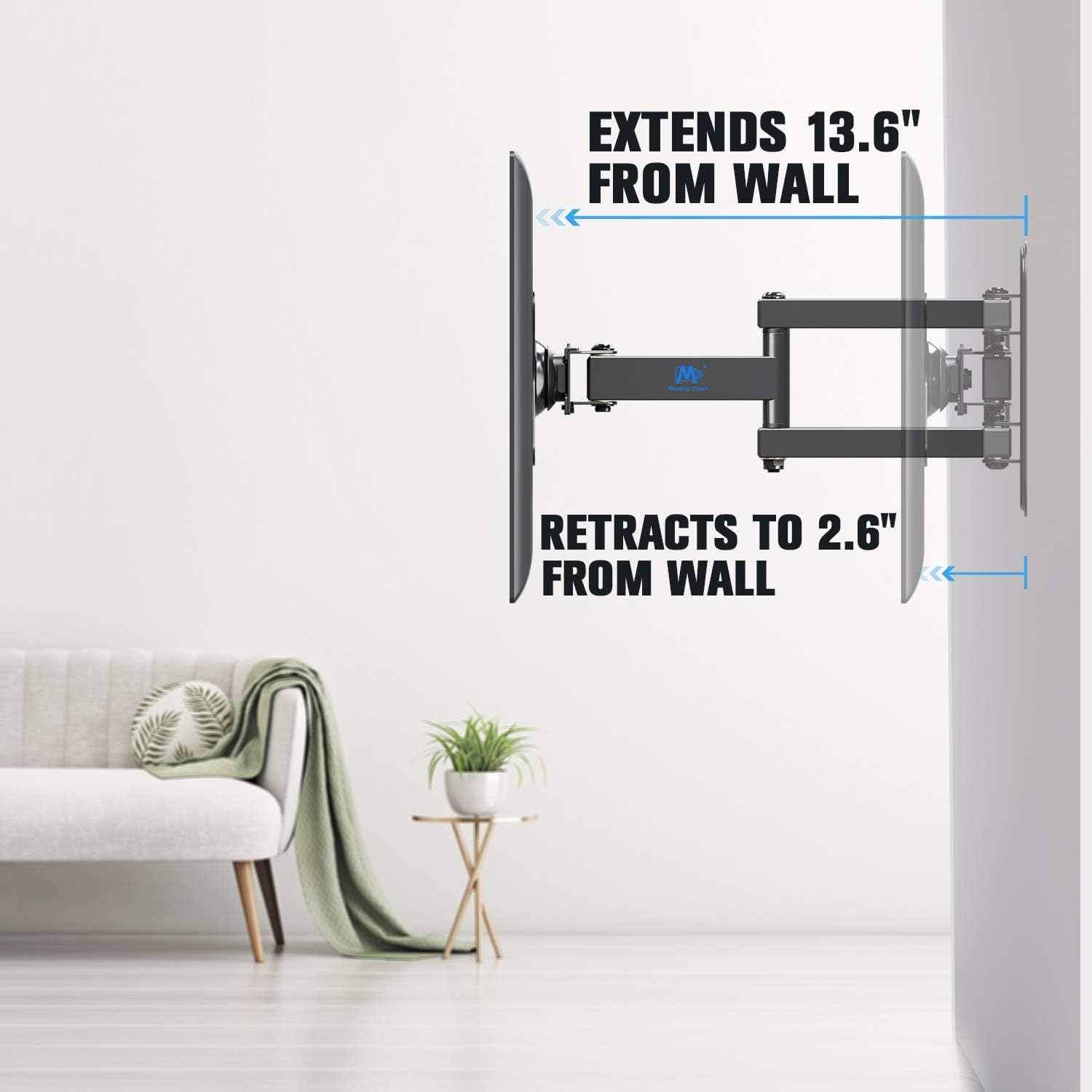 Mounting Dream Tilt TV Wall Mount for 37-75 Inch TVs - MD2268-LK | Full Motion Monitor Mount for 10-26 Inch