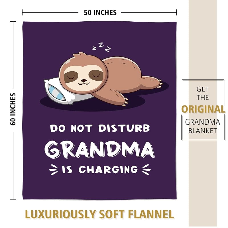 Grandma Is Charging Sloth Blanket 60x50 in Purple – Funny Gift for Grandma