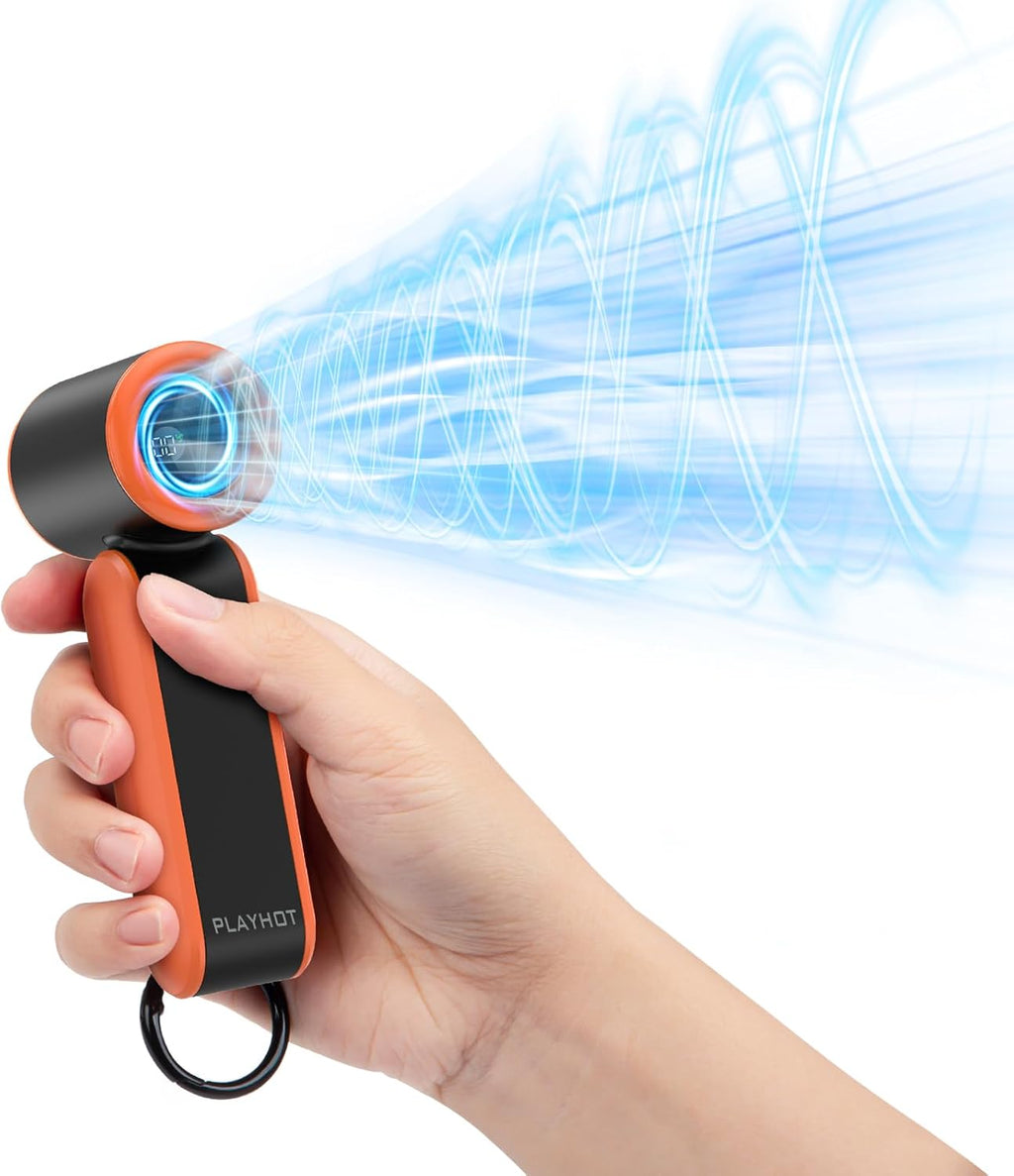 PlayHot Portable Mini Fan - Lightweight 5-Speed Handheld Fan | 3000mAh Rechargeable, Up to 10 Hours, Travel Size (Orange)