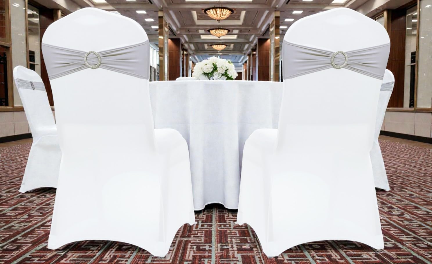 MDS Spandex Chair Sashes - Premium Stretch Covers with Buckle Slider | Universal Fit for Weddings & Events - Light Silver (Pack of 75)