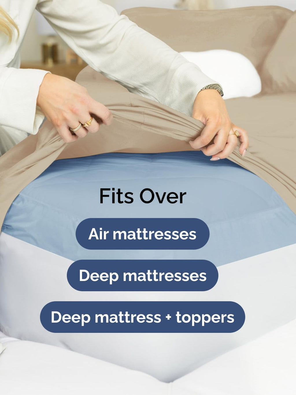 Skiennix Extra Deep Queen Sheet Set - 6 Piece Breathable Cooling Bedding - Soft Wrinkle-Free Cream