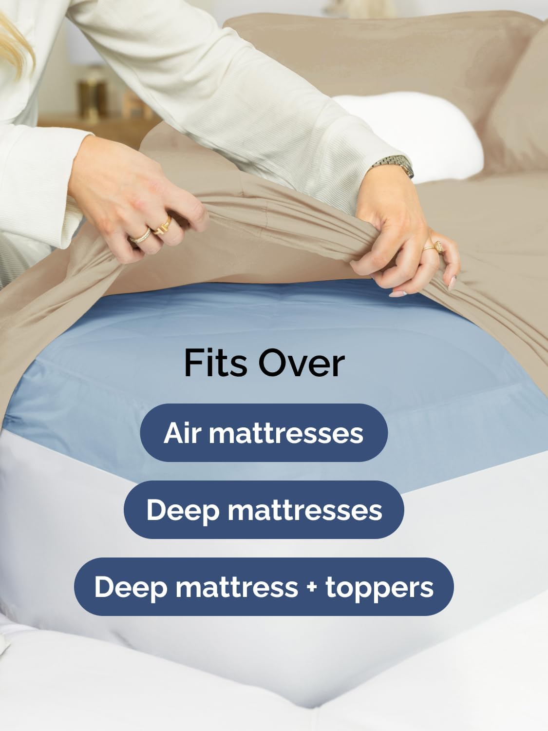 Skiennix Extra Deep Cal King Sheet Set | 6-Piece Breathable Cooling Bedding - Luxurious Soft Cream