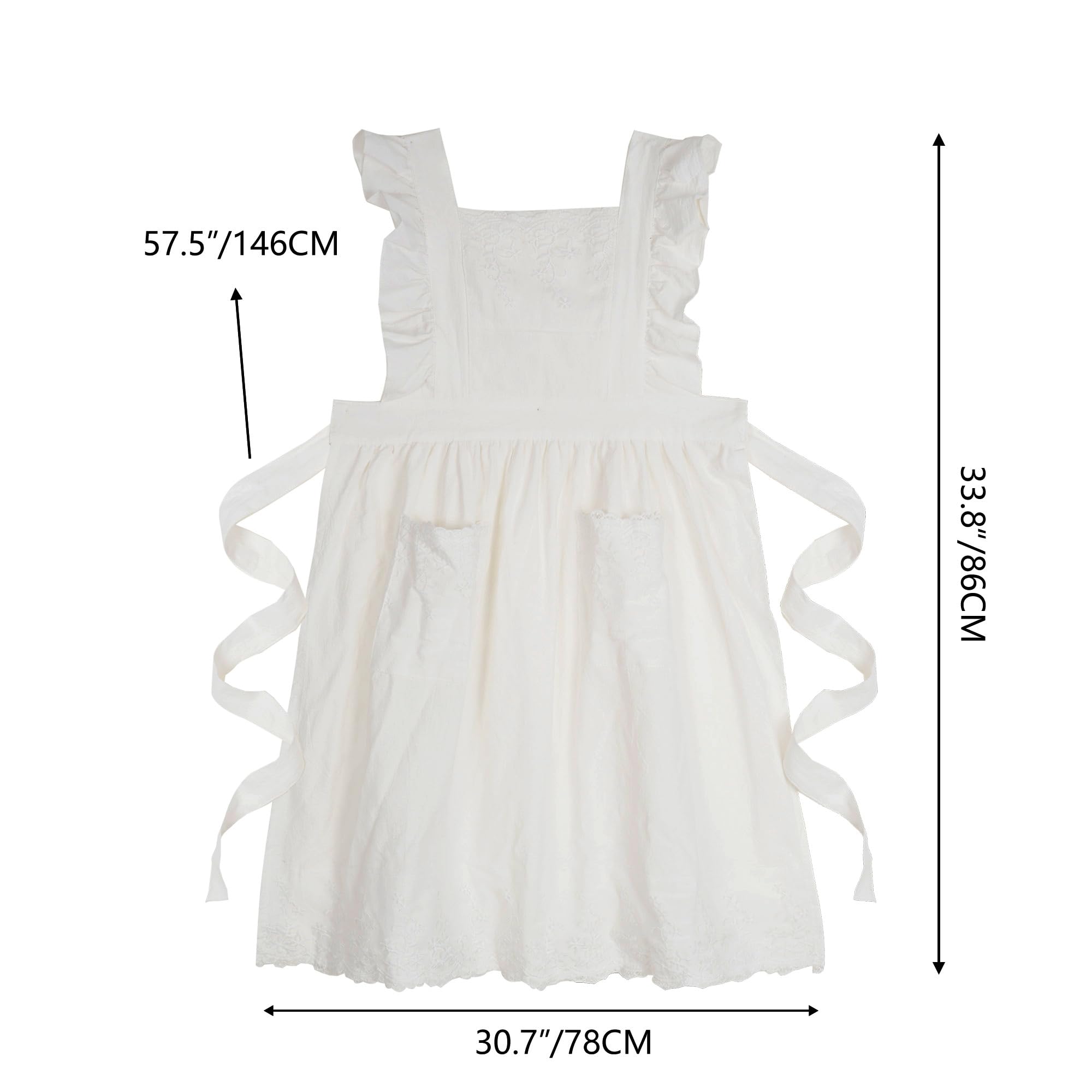 Aoomzoom Vintage Aprons for Woman with Pockets Cute Lace Ruffle Adjustable Apron for Cooking Kitchen Baking Gardening (White)