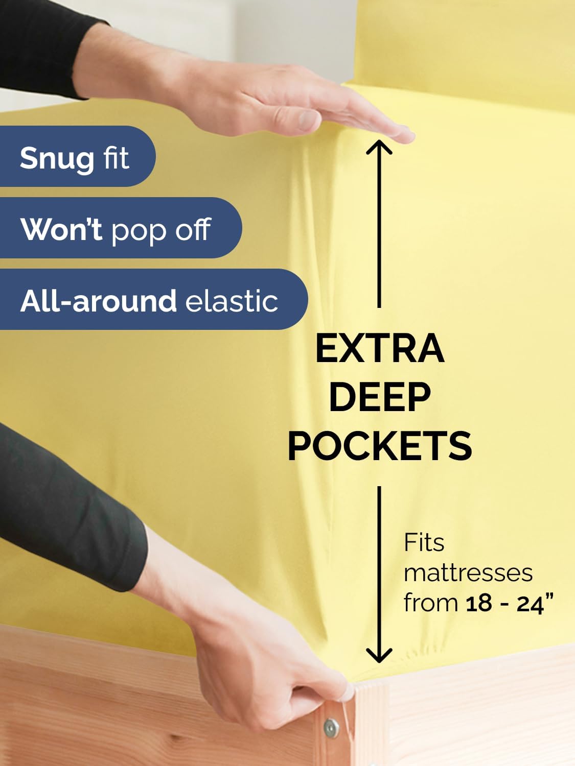 Skiennix Extra Deep Full Sheet Set - 6 Piece Breathable Cooling Sheets - Luxury Hotel Quality - Soft Wrinkle-Free Yellow